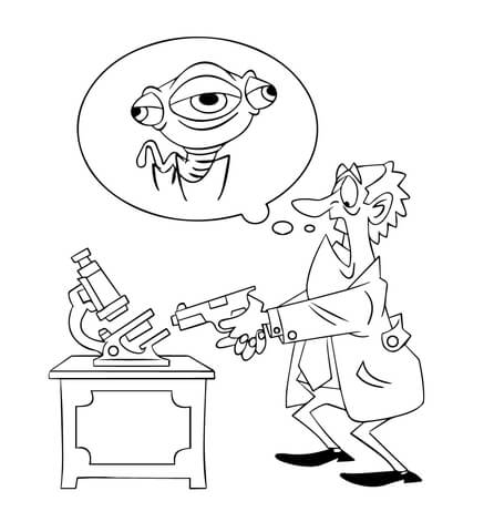 Scientist Shooting At His Microscope Coloring Page